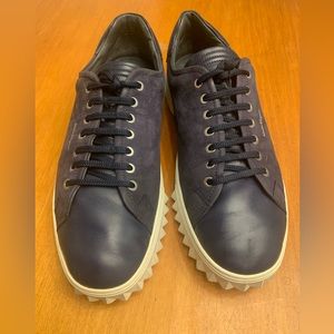 Salvatore Ferragamo Navy Suede & Leather Sneakers